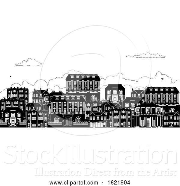 Vector Illustration of Houses Victorian Georgian Silhouettes Row Street