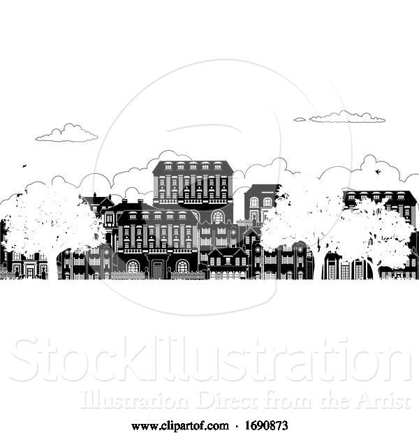 Vector Illustration of Houses Victorian Georgian Silhouettes Row Street