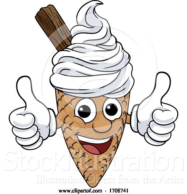 Vector Illustration of Ice Cream Cone Character Mascot Thumbs up