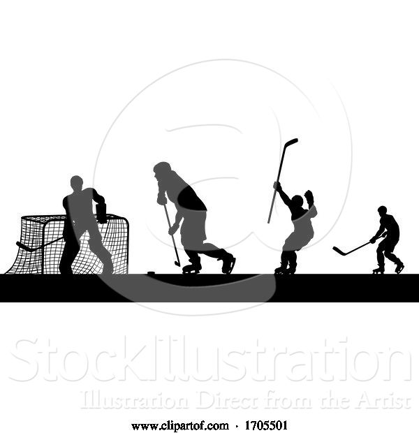 Vector Illustration of Ice Hockey Players Silhouette Match Game Scene