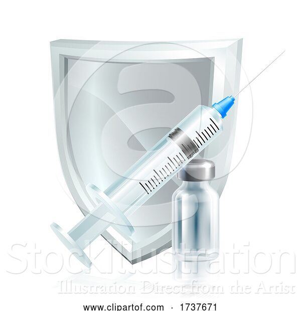 Vector Illustration of Injection Syringe Vaccine Shield Medical Concept