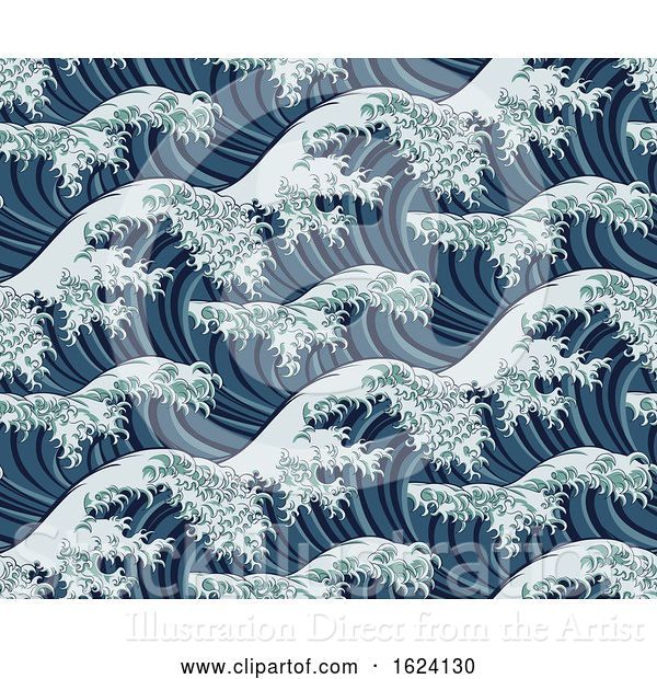 Vector Illustration of Japanese Great Wave Seamless Pattern Background
