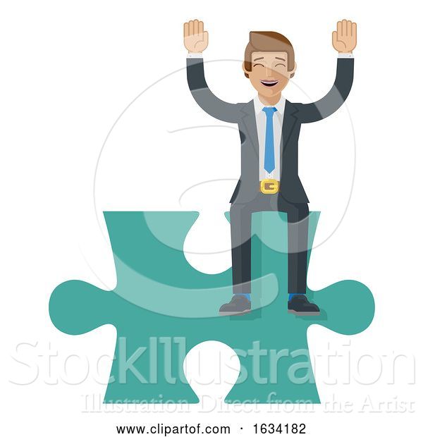 Vector Illustration of Jigsaw Puzzle Piece Businessman Mascot