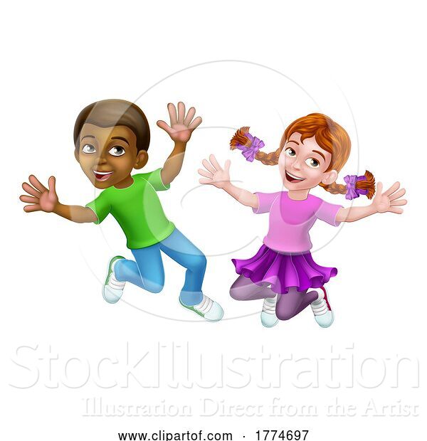 Vector Illustration of Jumping Girl and Boy Children Children