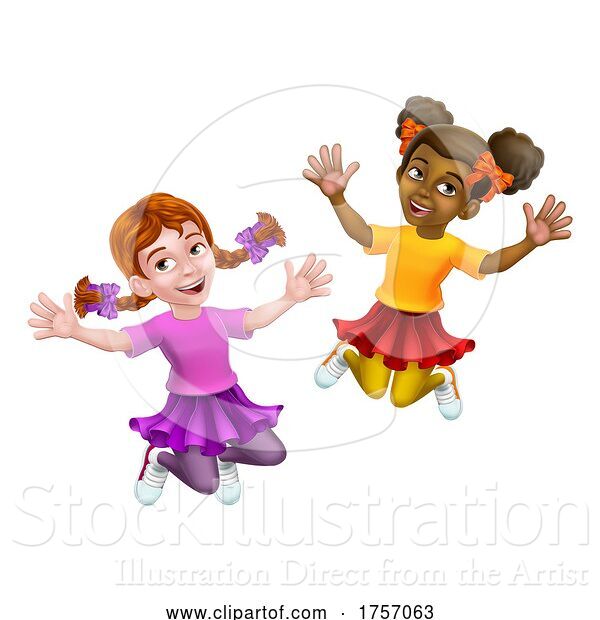 Vector Illustration of Jumping Girls Children Children
