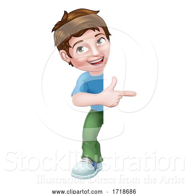 Vector Illustration of Kid Boy Child Pointing Sign