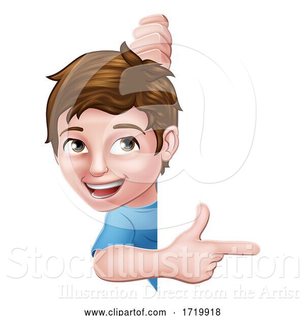 Vector Illustration of Kid Boy Child Pointing Sign