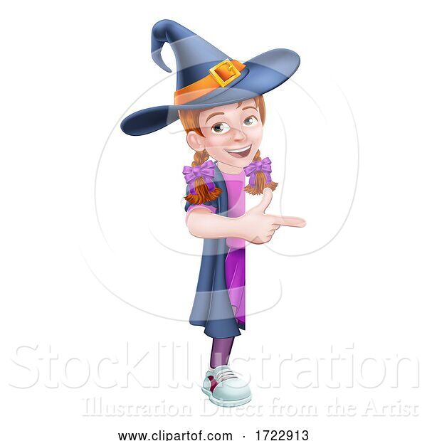 Vector Illustration of Kid Girl Child Halloween Witch Sign