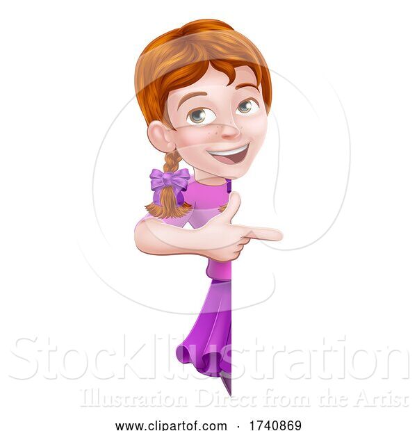 Vector Illustration of Kid Girl Child Pointing Sign