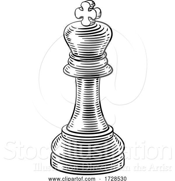 Vector Illustration of King Chess Piece Vintage Woodcut Style Concept