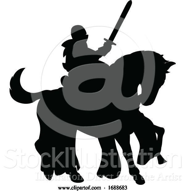 Vector Illustration of Knight on Horse Silhouette