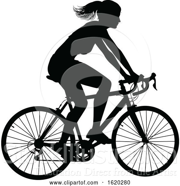 Vector Illustration of Lady Bike Cyclist Riding Bicycle Silhouette