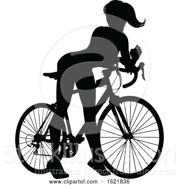 Vector Illustration of Lady Bike Cyclist Riding Bicycle Silhouette