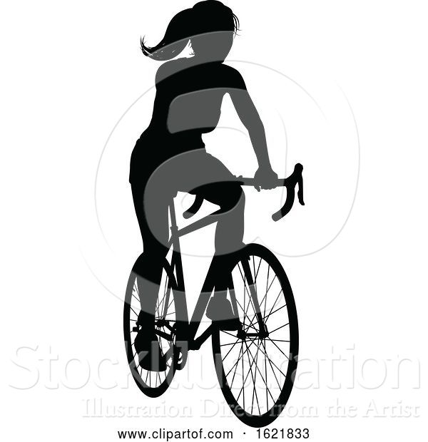 Vector Illustration of Lady Bike Cyclist Riding Bicycle Silhouette