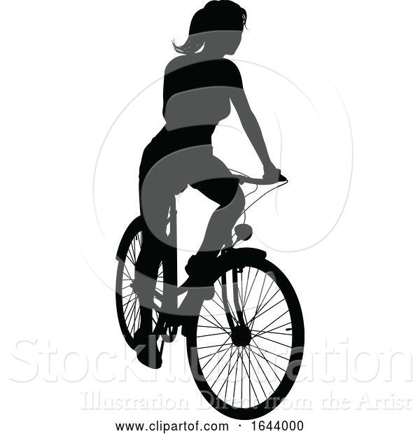 Vector Illustration of Lady Bike Cyclist Riding Bicycle Silhouette