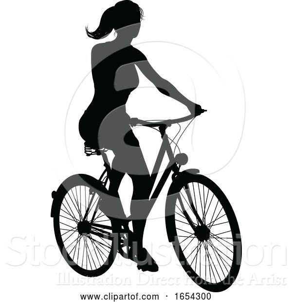 Vector Illustration of Lady Bike Cyclist Riding Bicycle Silhouette