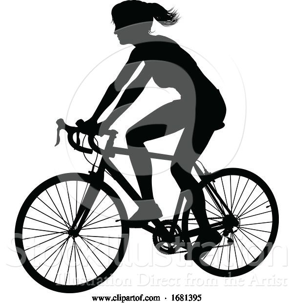 Vector Illustration of Lady Bike Cyclist Riding Bicycle Silhouette