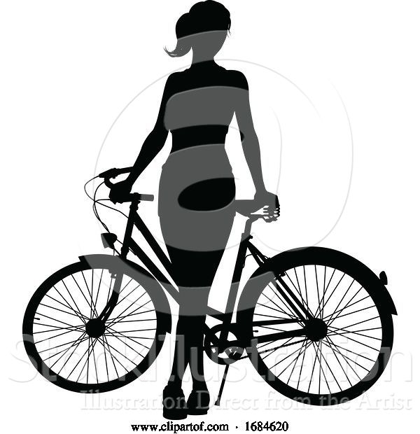 Vector Illustration of Lady Bike Cyclist Riding Bicycle Silhouette