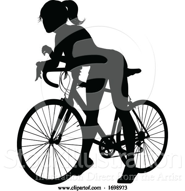 Vector Illustration of Lady Bike Cyclist Riding Bicycle Silhouette