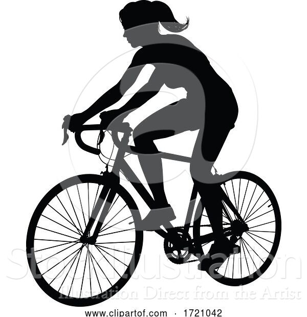 Vector Illustration of Lady Bike Cyclist Riding Bicycle Silhouette