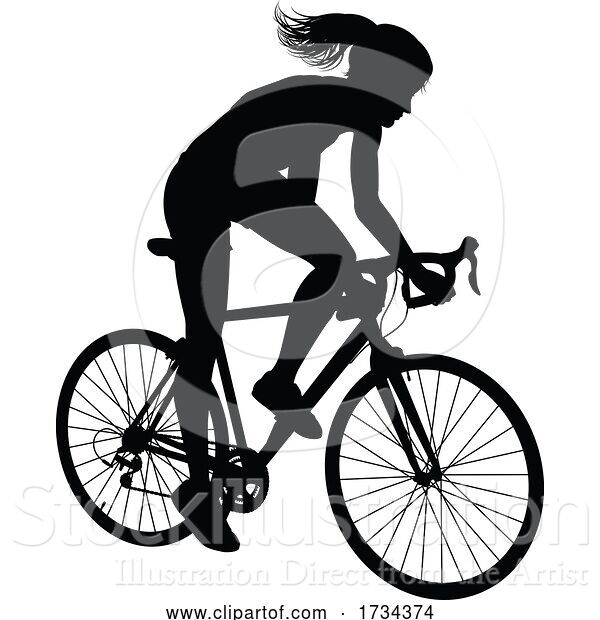 Vector Illustration of Lady Bike Cyclist Riding Bicycle Silhouette