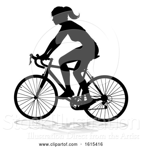 Vector Illustration of Lady Bike Cyclist Riding Bicycle Silhouette, on a White Background