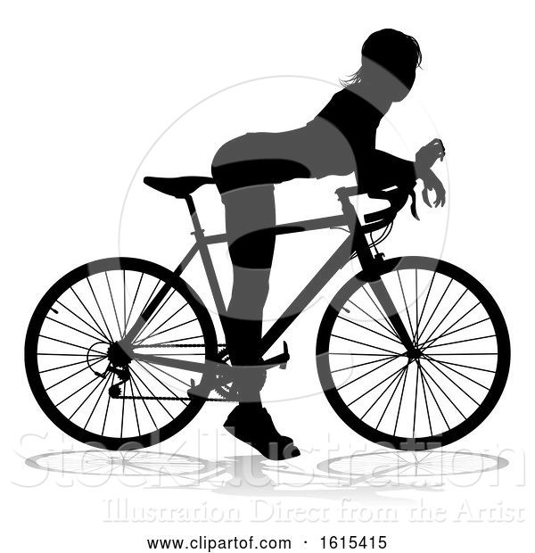 Vector Illustration of Lady Bike Cyclist Riding Bicycle Silhouette, on a White Background