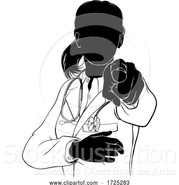 Vector Illustration of Lady Doctor Pointing Needs You Silhouette