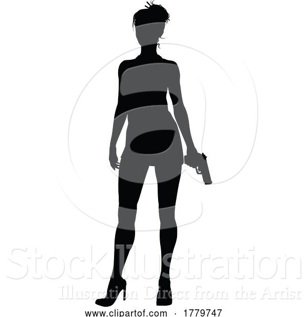 Vector Illustration of Lady Gun Silhouette Detective Secret Agent Spy