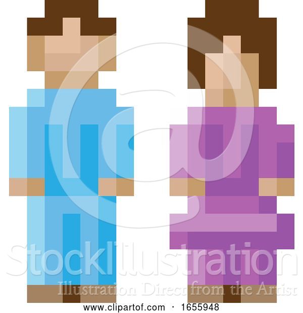 Vector Illustration of Lady Guy Male Female Icon Pixel 8 Bit Game Art