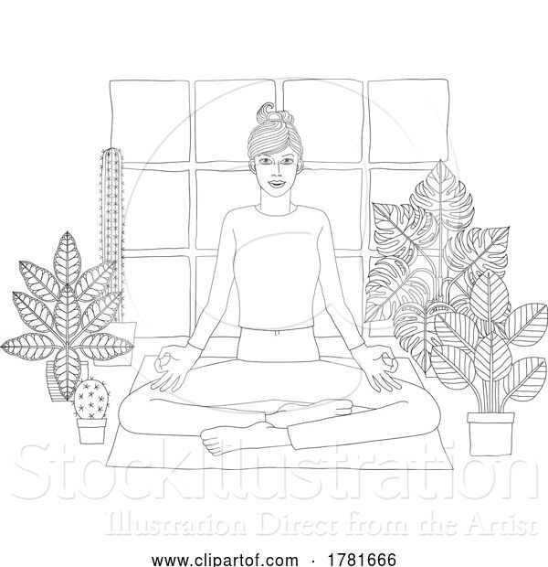 Vector Illustration of Lady Meditating Doing Yoga Pilates Illustration