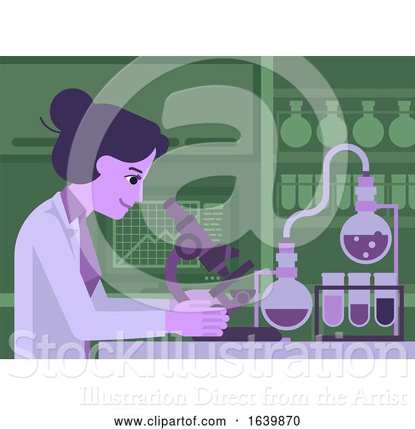 Vector Illustration of Lady Scientist Working in Laboratory