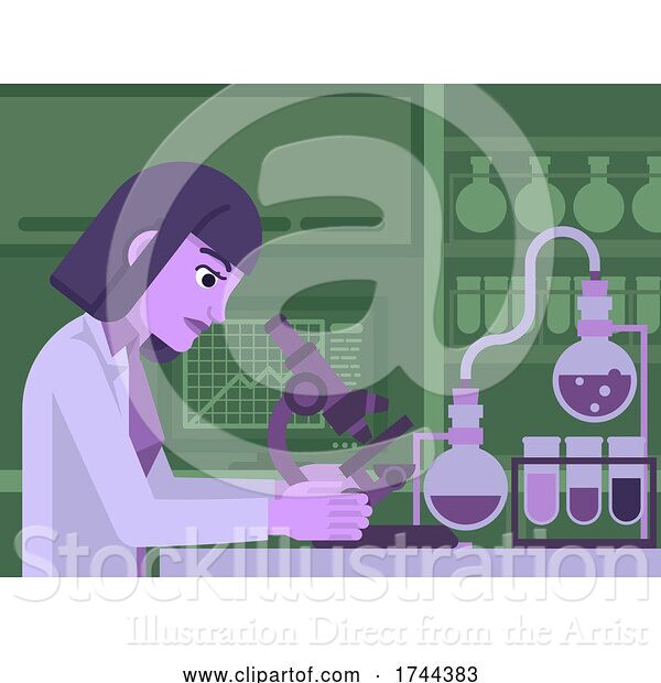 Vector Illustration of Lady Scientist Working in Laboratory