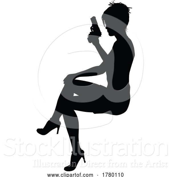 Vector Illustration of Lady Silhouette Action Secret Agent Spy with Gun