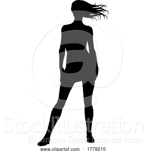 Vector Illustration of Lady Standing Silhouette