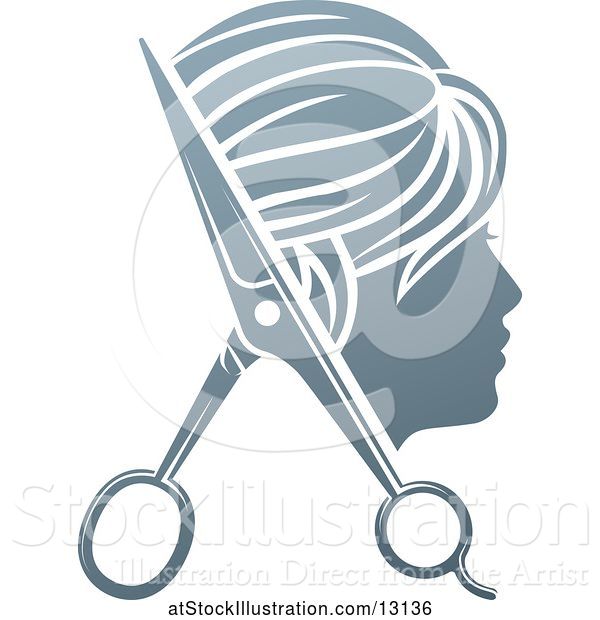 Vector Illustration of Lady's Head in Profile with Scissors