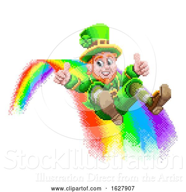 Vector Illustration of Leprechaun and Rainbow 8 Bit Arcade Game Pixel Art