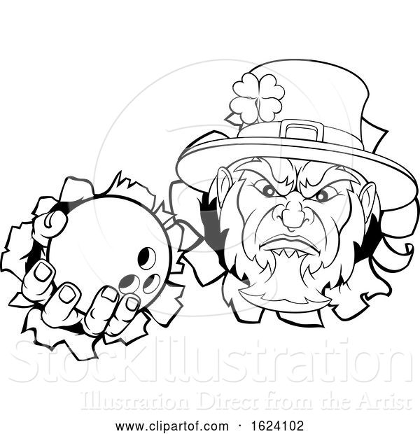 Vector Illustration of Leprechaun Bowling Mascot Ripping Background