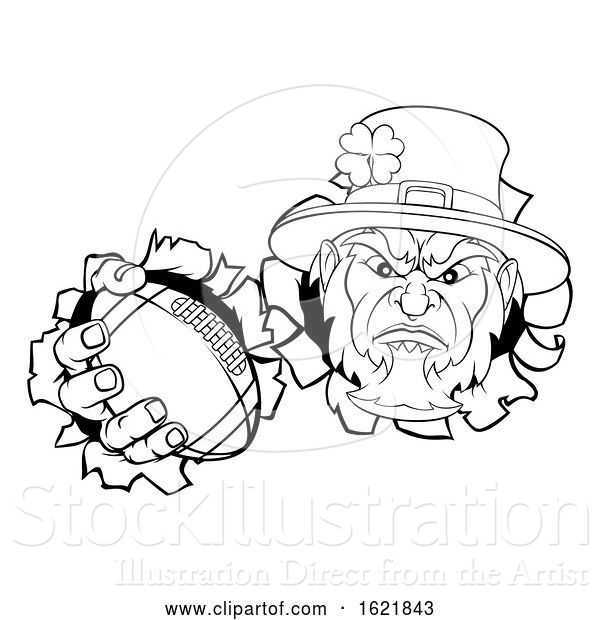 Vector Illustration of Leprechaun Football Mascot Tearing Background