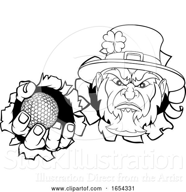 Vector Illustration of Leprechaun Golf Mascot Ripping Background