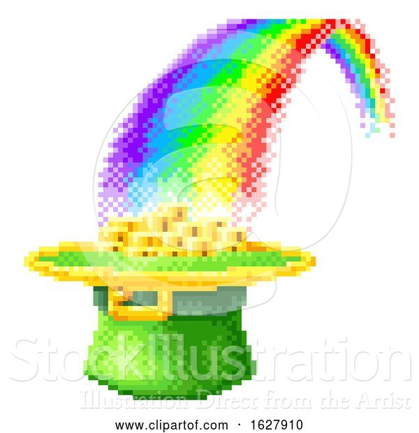 Vector Illustration of Leprechaun Hat Rainbow 8 Bit Pixel Art Icon