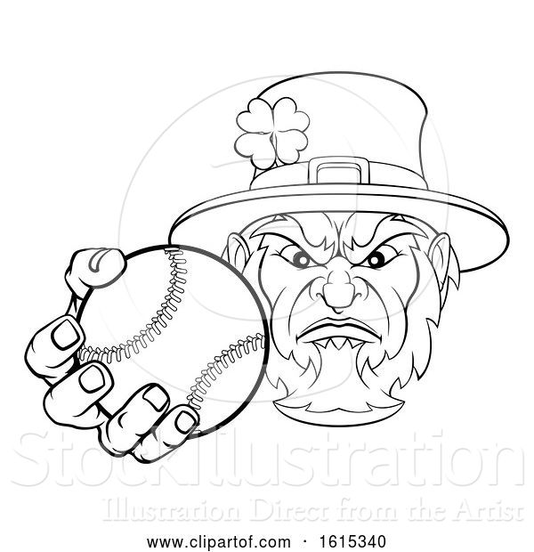 Vector Illustration of Leprechaun Holding Baseball Ball Sports Mascot