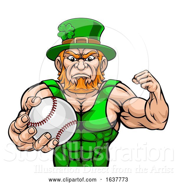 Vector Illustration of Leprechaun Holding Baseball Ball Sports Mascot