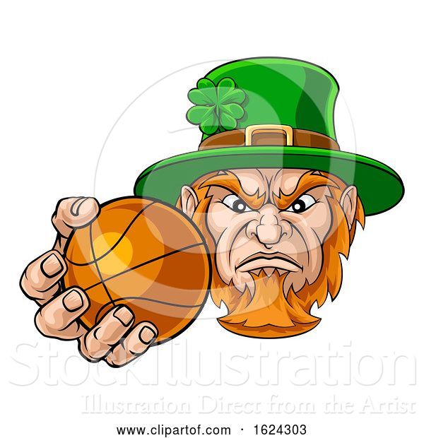 Vector Illustration of Leprechaun Holding Basketball Ball Sports Mascot