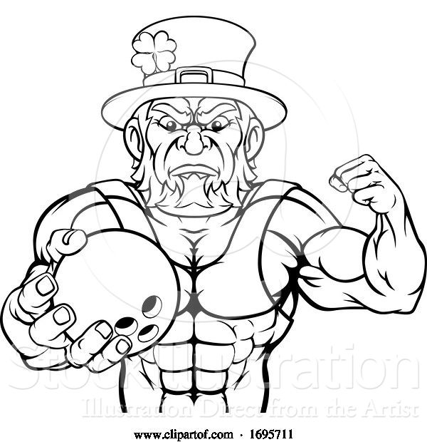 Vector Illustration of Leprechaun Holding Bowling Ball Sports Mascot