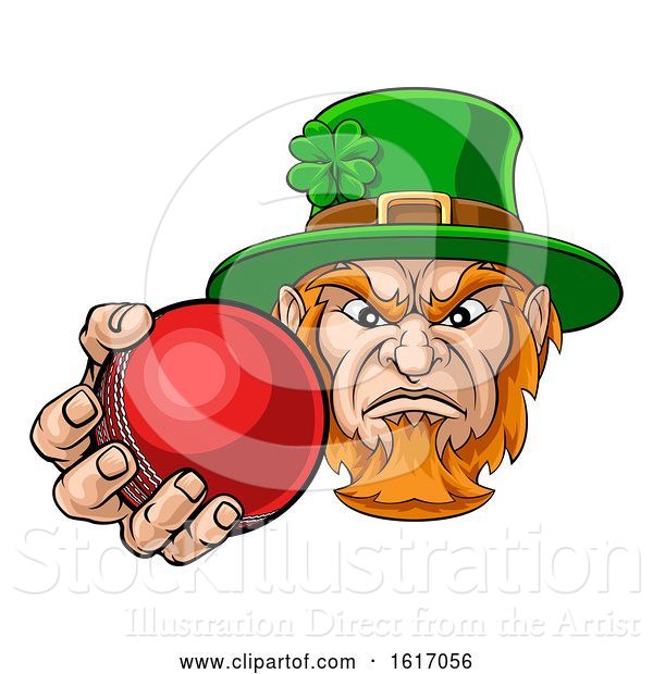 Vector Illustration of Leprechaun Holding Cricket Ball Sports Mascot