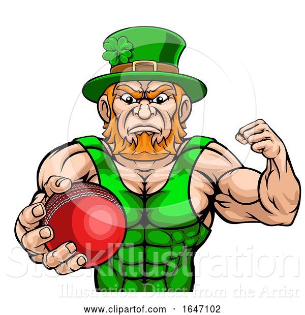 Vector Illustration of Leprechaun Holding Cricket Ball Sports Mascot