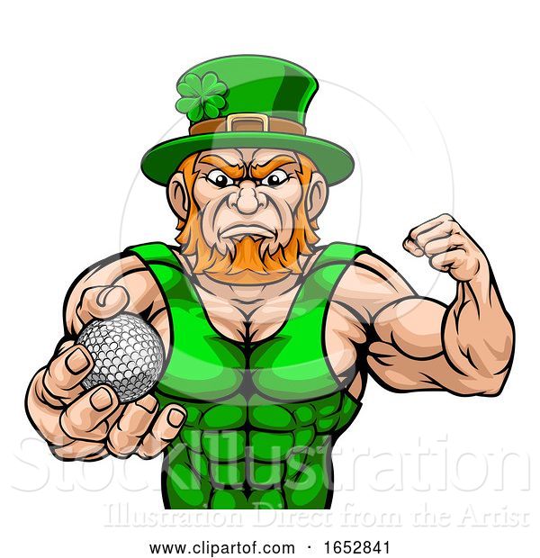 Vector Illustration of Leprechaun Holding Golf Ball Sports Mascot