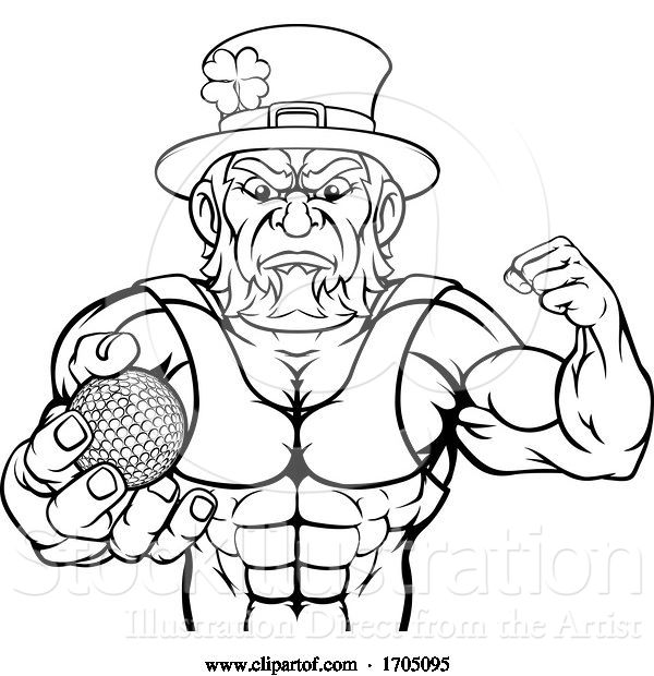 Vector Illustration of Leprechaun Holding Golf Ball Sports Mascot