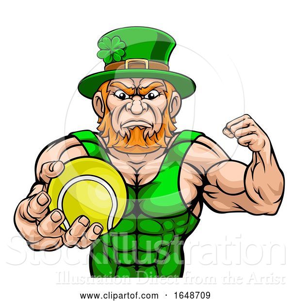 Vector Illustration of Leprechaun Holding Tennis Ball Sports Mascot